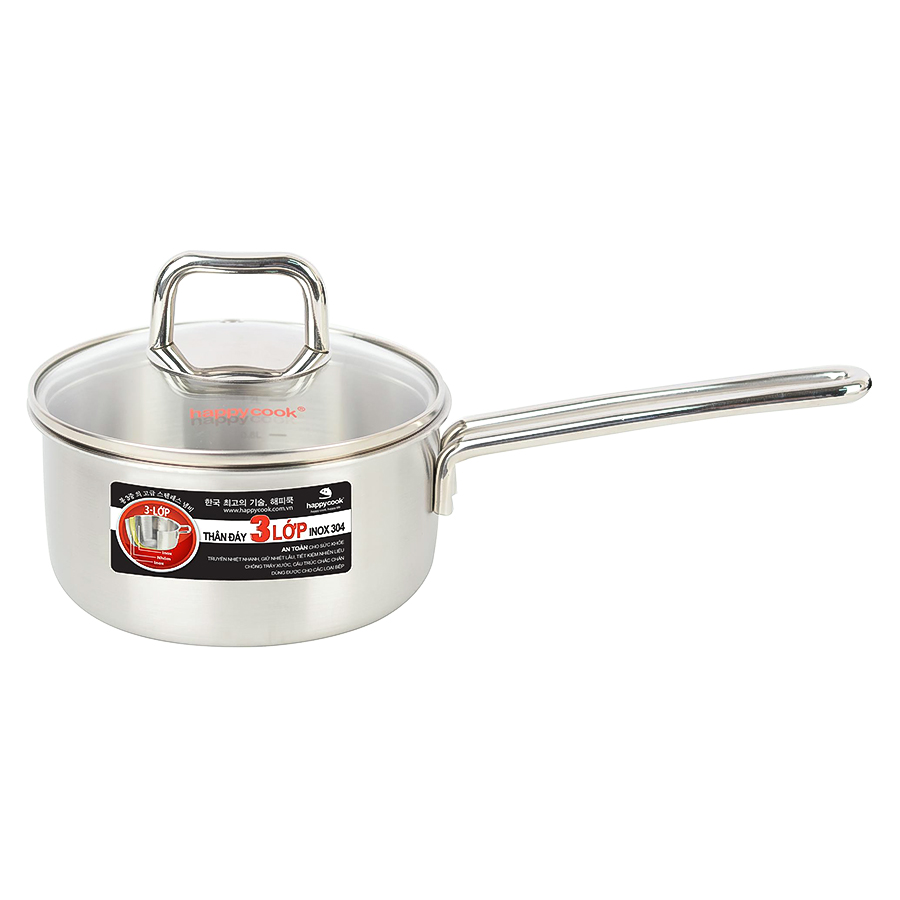 Quánh Inox 3 Lớp Cao Cấp Happy Cook Alvar Nắp Kiếng 16cm Q16-ALVG