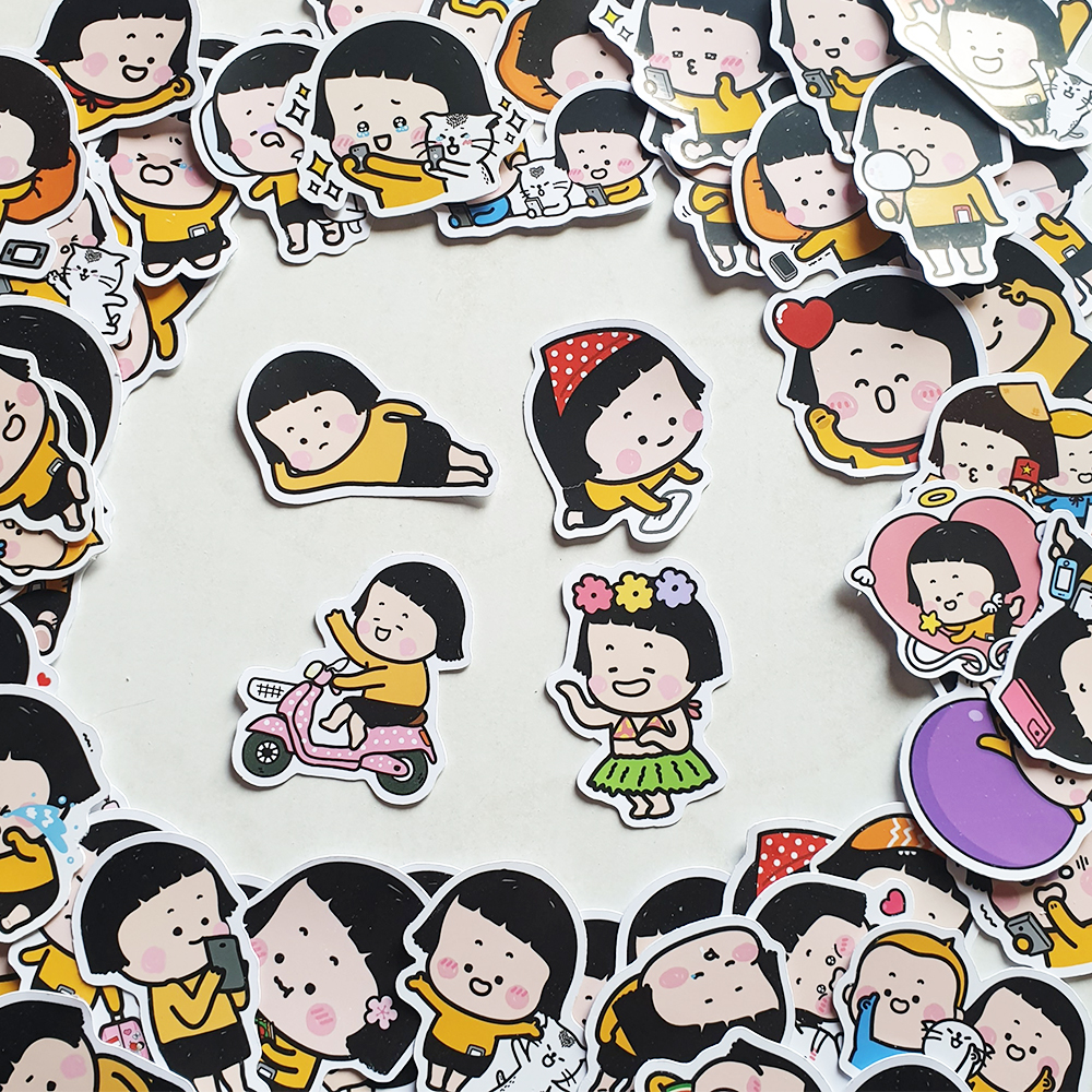 Bộ sticker mim mobile girl trang trí mũ bảo hiểm, laptop, ván trượt, sổ tay, note book, laptop