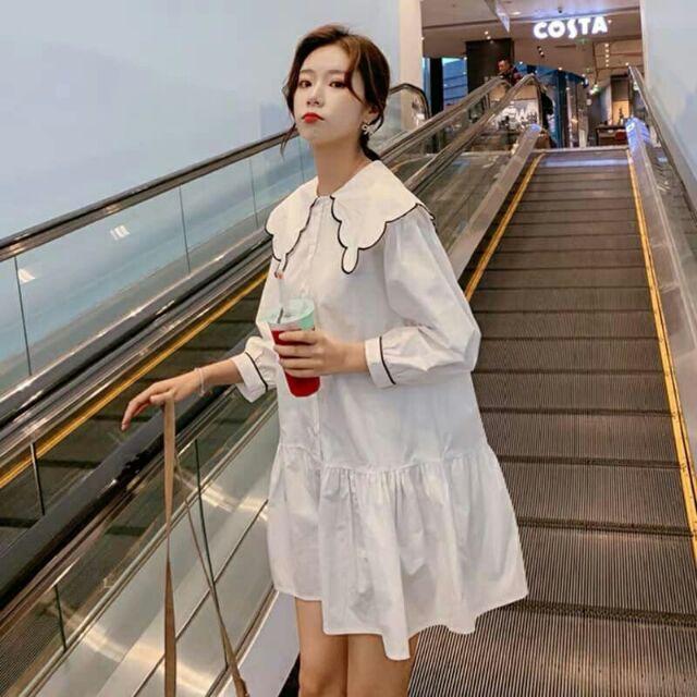 Đầm babydoll nữ màu trắng, đầm suông nữ dài tay, đầm dạo phố tay dài, đầm nữ bánh bèo, đầm uzzlang, đầm nữ thiết kế bánh