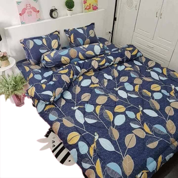 Drap Cotton Poly Hàn quốc Kèm Mền Chần Gòn 1,6 x 2m Lá đa