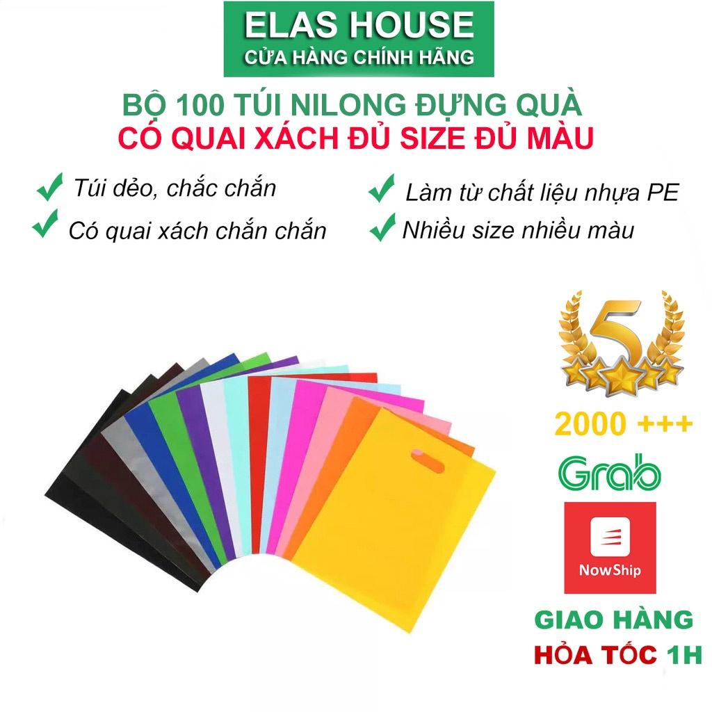 Túi nilong bóng trơn nhiều màu Túi pe có quai xách để gói hàng, đựng quà, đựng mỹ phẩm, quần áo (100 túi)