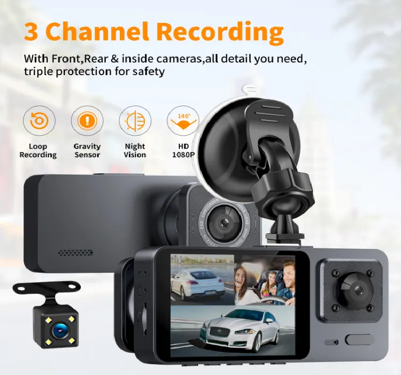 Camera Hành Trình Xe Hơi 1080P 3 Mắt S10 không wifi và 3 mắt plus có wifi siêu tiện dụng-HT