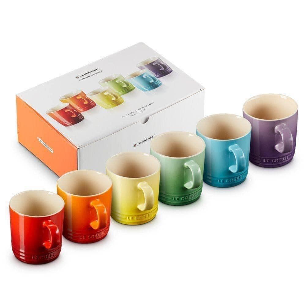 Set 6 Cốc Gốm LE CREUSET, Bộ Cốc Cầu Vồng Uống Trà, Cafe, Dung Tích 350ml, Dùng Được Với Máy Rửa Bát, Nhập Đức