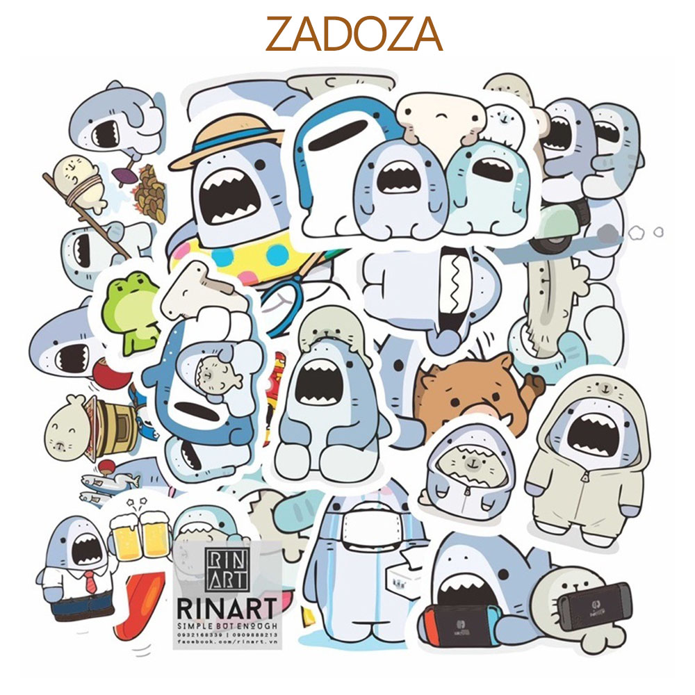 Sticker cá mập samezu đáng yêu decal dán laptop , điện thoại hình dán trang trí