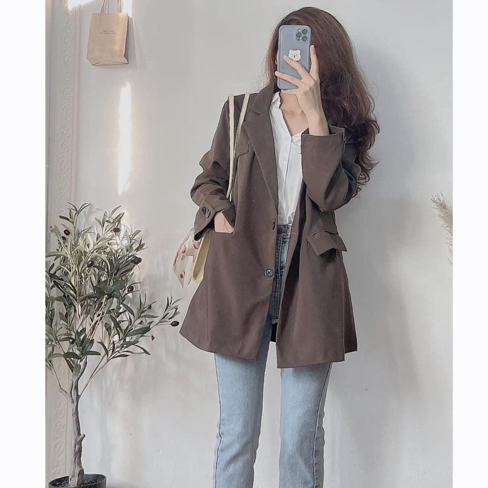 Áo Blazer Form Rộng Be Nâu