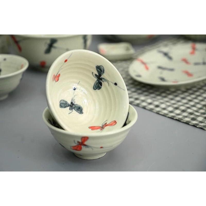 Bộ bát đĩa men tràm, thiết kế và hoạ tiết mang phong cách Nhật. Gốm Bát Tràng cao cấp.