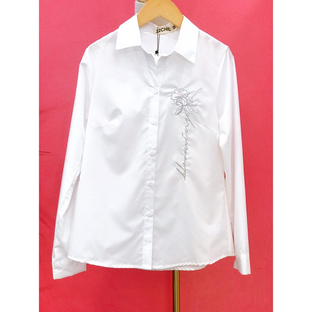 Áo sơ mi họa tiết thêu hoa đơn giản - 22CHIC