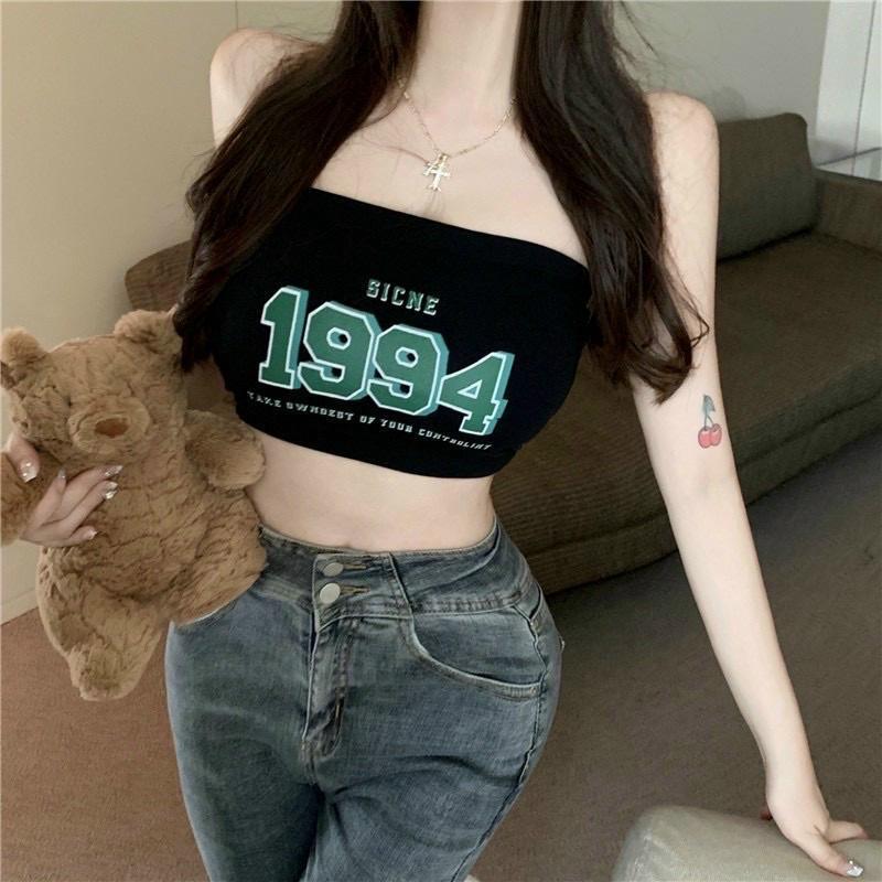 ÁO BRA HỌA TIẾT 1994, Áo ống cúp ngực không dây, có đệm lót 1cm may liền áo, chất thun cotton, Phong Cách HànQuốc quyến.rũ Nữ Top Women Dáng Ngắn