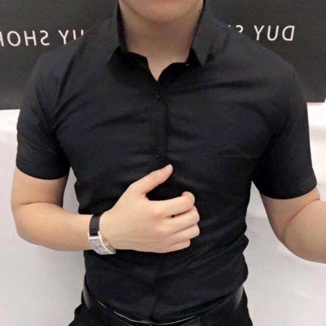 Áo sơ mi nam Ngắn Tay Màu Đen