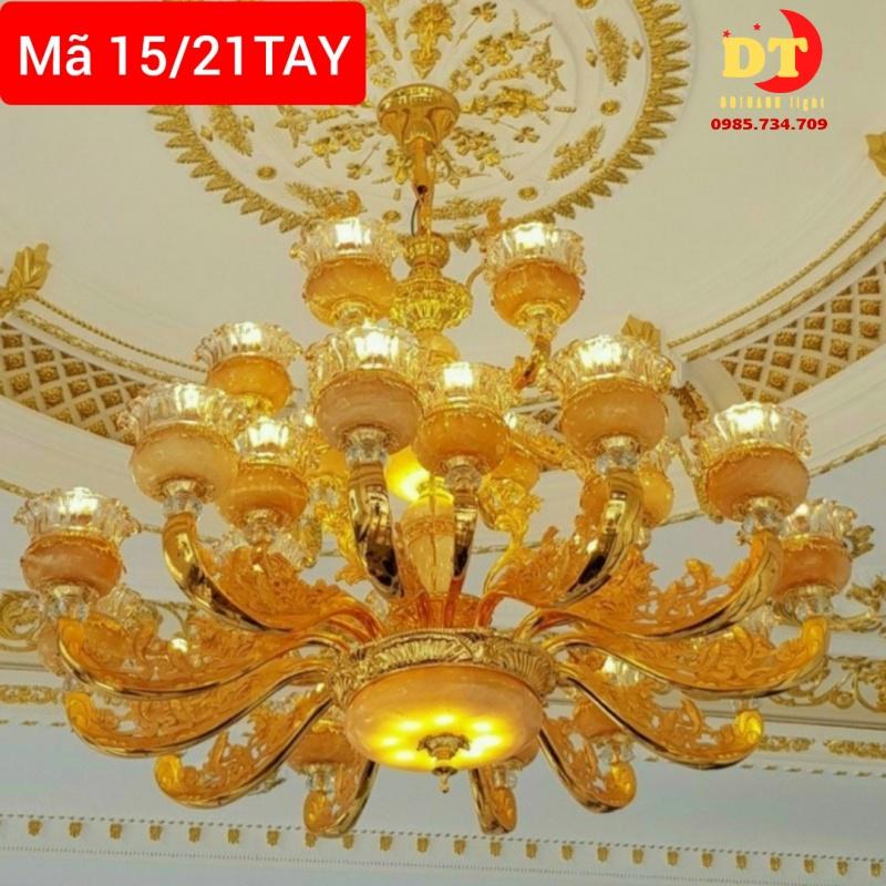 Đèn chùm hợp kim đá DOTHANH LIGHT 15, 2 tầng phòng khách tân cổ điển 21 tay hợp kim DCN