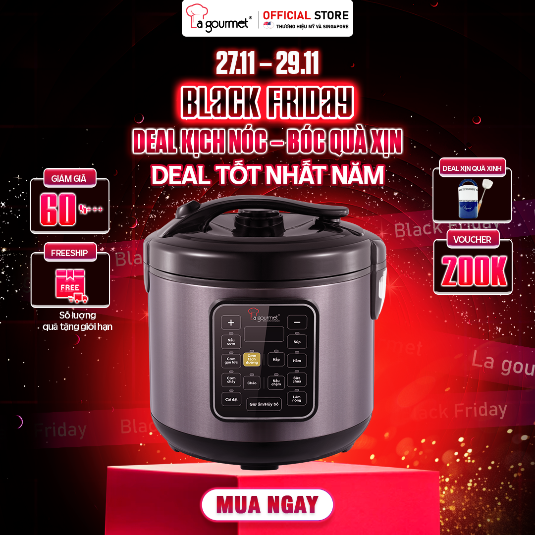 Nồi cơm điện giảm tinh bột cao cấp La gourmet 5l - 363992 (chứng nhận bởi SGS tách giảm 37% tinh bột nhanh)