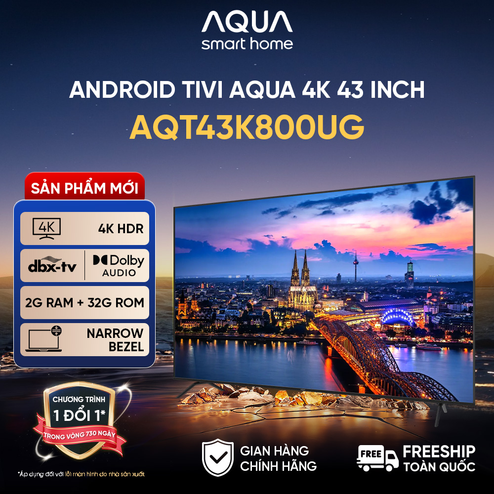 Android Tivi Aqua 43 inch AQT43K800UG - Hàng chính hãng - Bảo hành 1 đổi 1 trong 730 ngày đối với lỗi màn hình