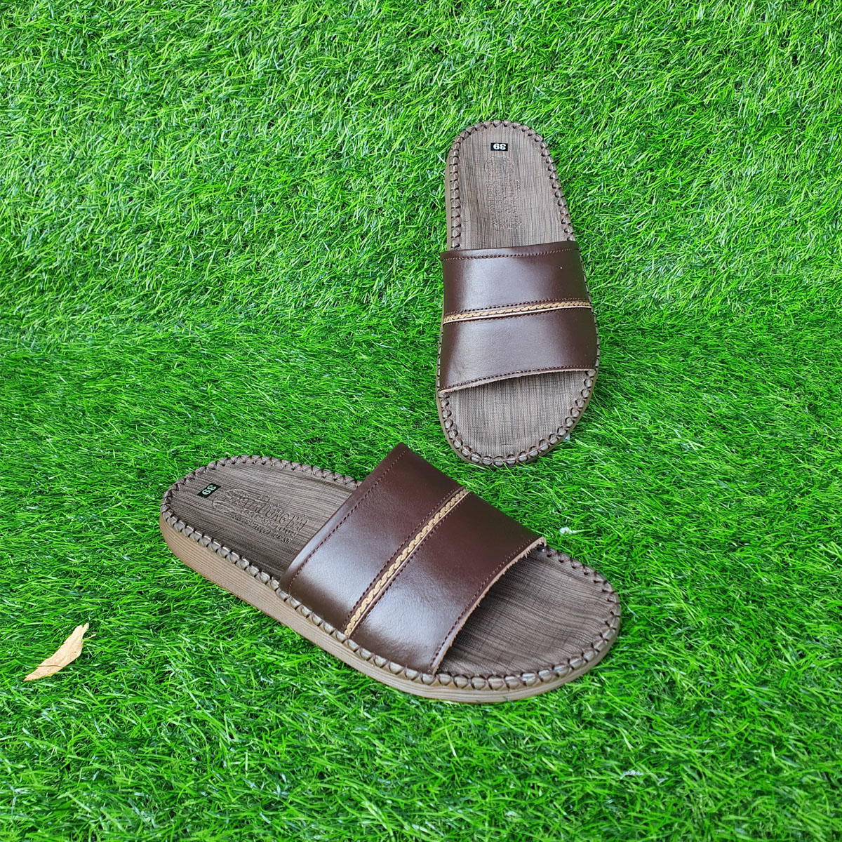 Dép da nam Trường Hải đế cao 2.5cm da bò thật may viền chắc chắn 2 màu nâu ,đen DN140