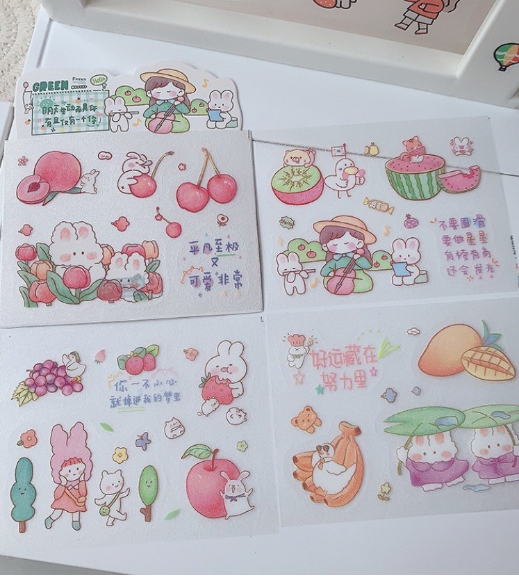 Set 4 Tấm Sticker Nhũ Vân Sần Xinh Xinh Dễ Thương Hình Dán Cute Stickers Trang Trí Sổ Tay-điện thoại