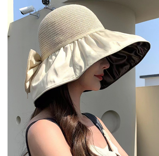 mũ rộng vành chống nắng chống tia UV cao cấp mới, nón nữ vành to gắn nơ thời trang