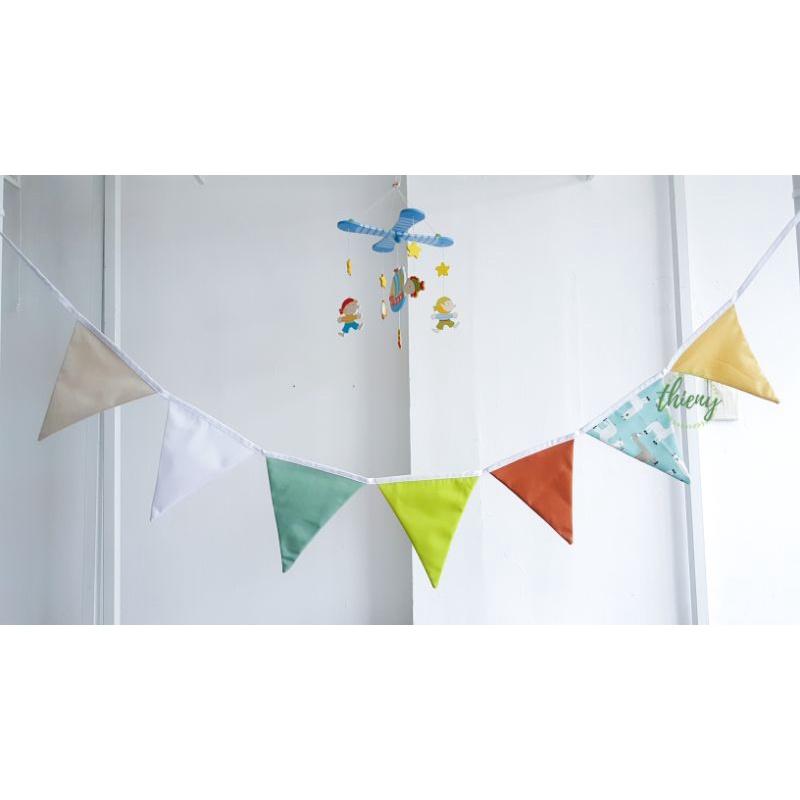 Dây cờ tam giác vải kaki cotton xịn may đẹp, dài 2,2m, trang trí Decor Sinh nhật - cờ màu xanh chuối