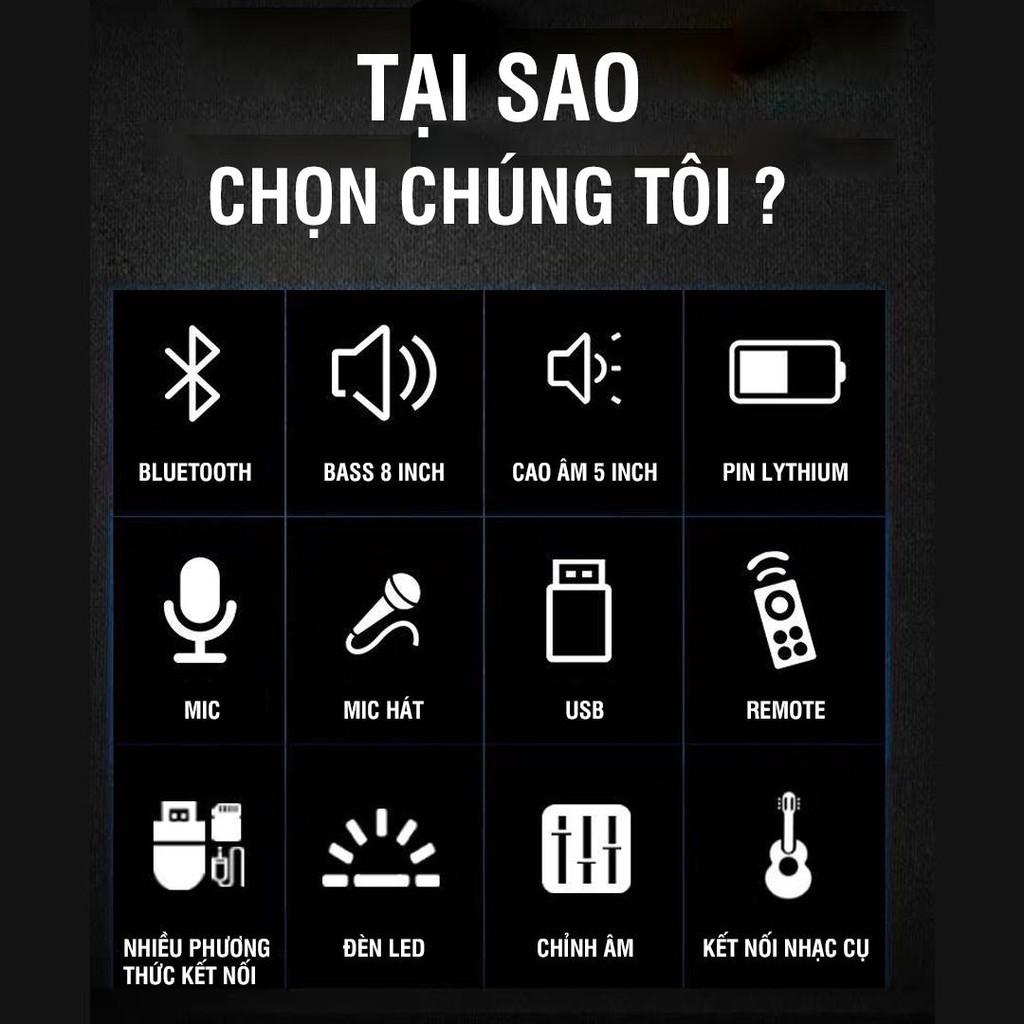 Loa kéo thùng gỗ hát karaoke, nghe nhạc, bass 2,5 tấc, bluetooth  Bok Ha10- hàng chính hãng