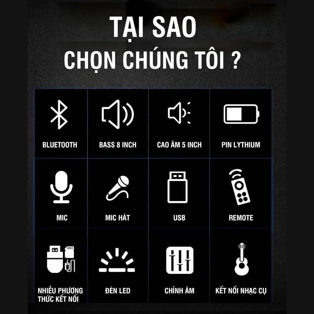 Loa kéo thùng gỗ hát karaoke, nghe nhạc, bass 2,5 tấc, bluetooth  Bok Ha10- hàng chính hãng