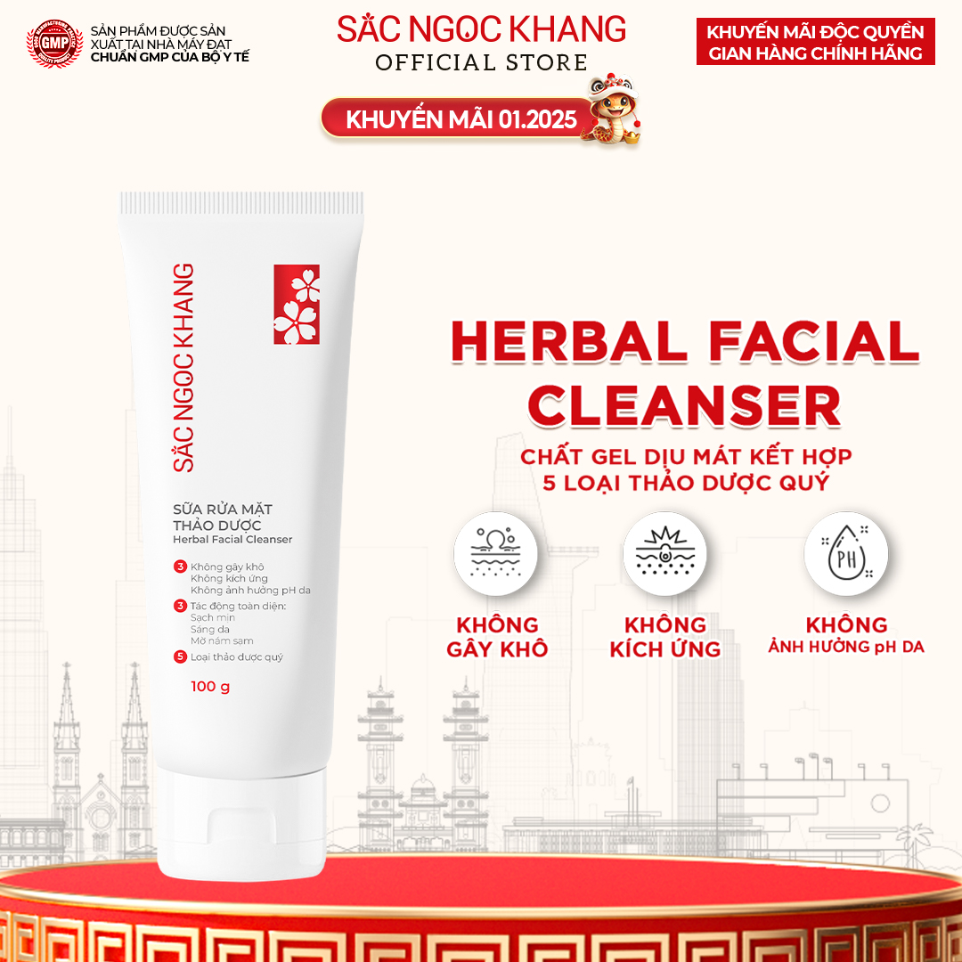 Sữa Rửa Mặt Thảo Dược Sắc Ngọc Khang 100G Không Gây Khô Da, Sạch Mịn, Sáng Da, Mờ Nám Sạm