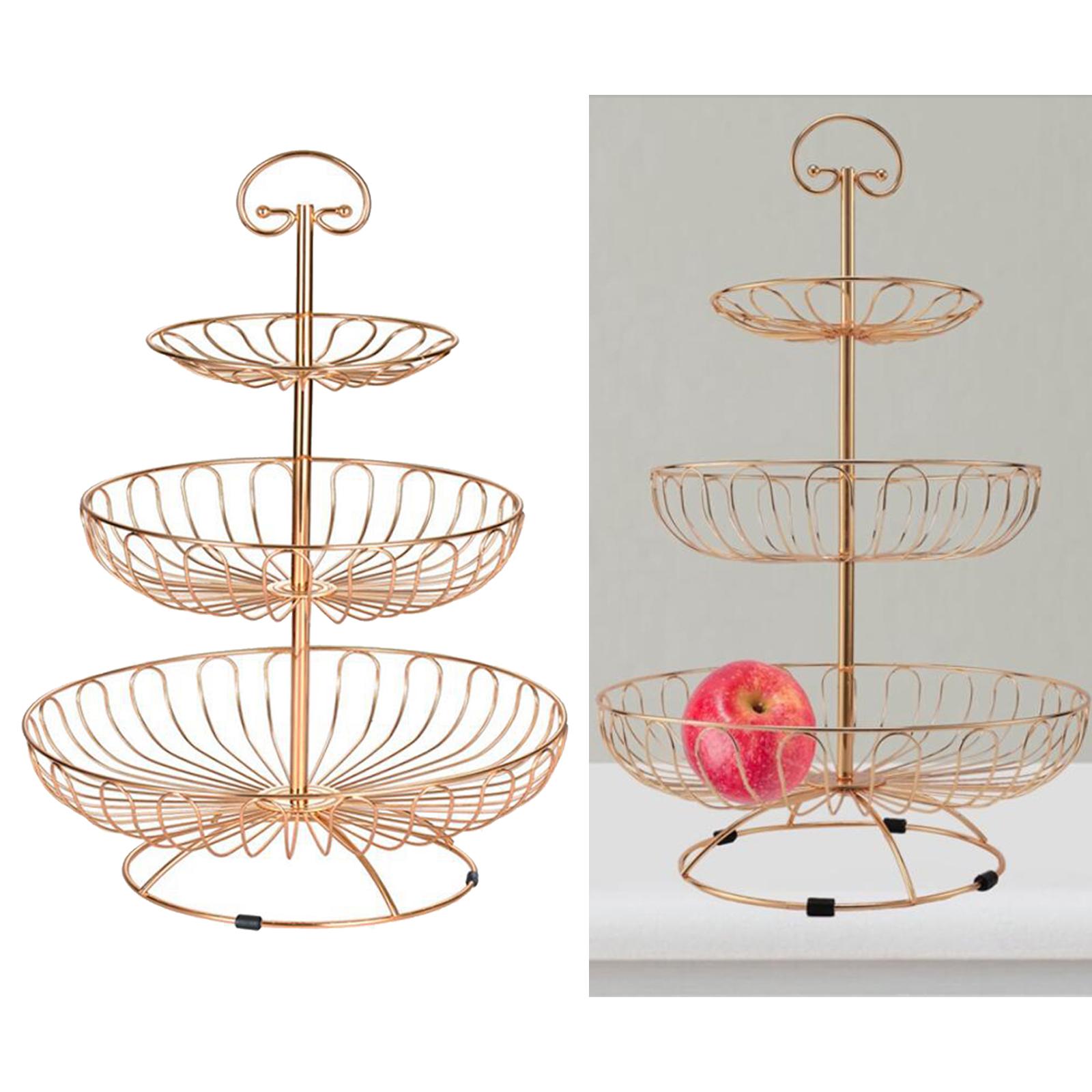 3 Layers Wire Basket Stand Kitchen Countertop Organizer Fruit Vegetable Bowl