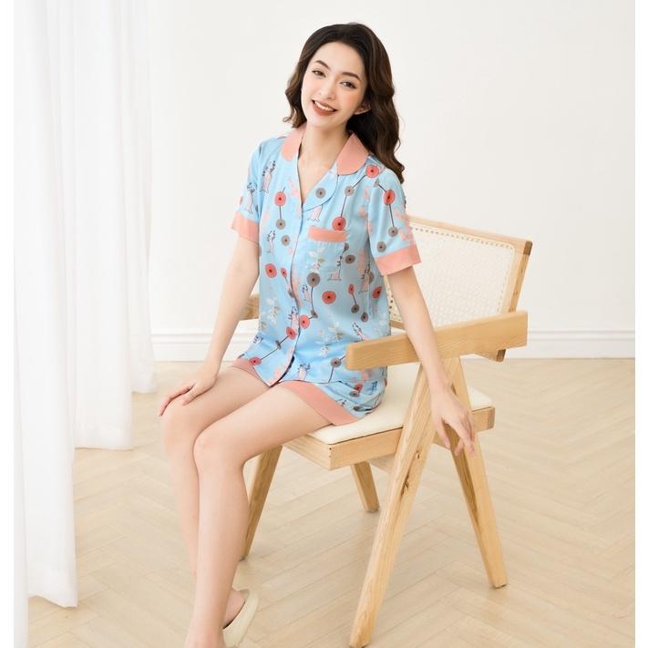 Bộ Pijama Đùi Nữ Mặc Nhà Chất Liệu Lụa Luxury Cao Cấp Họa Tiết Sang Đẹp Mát Mềm