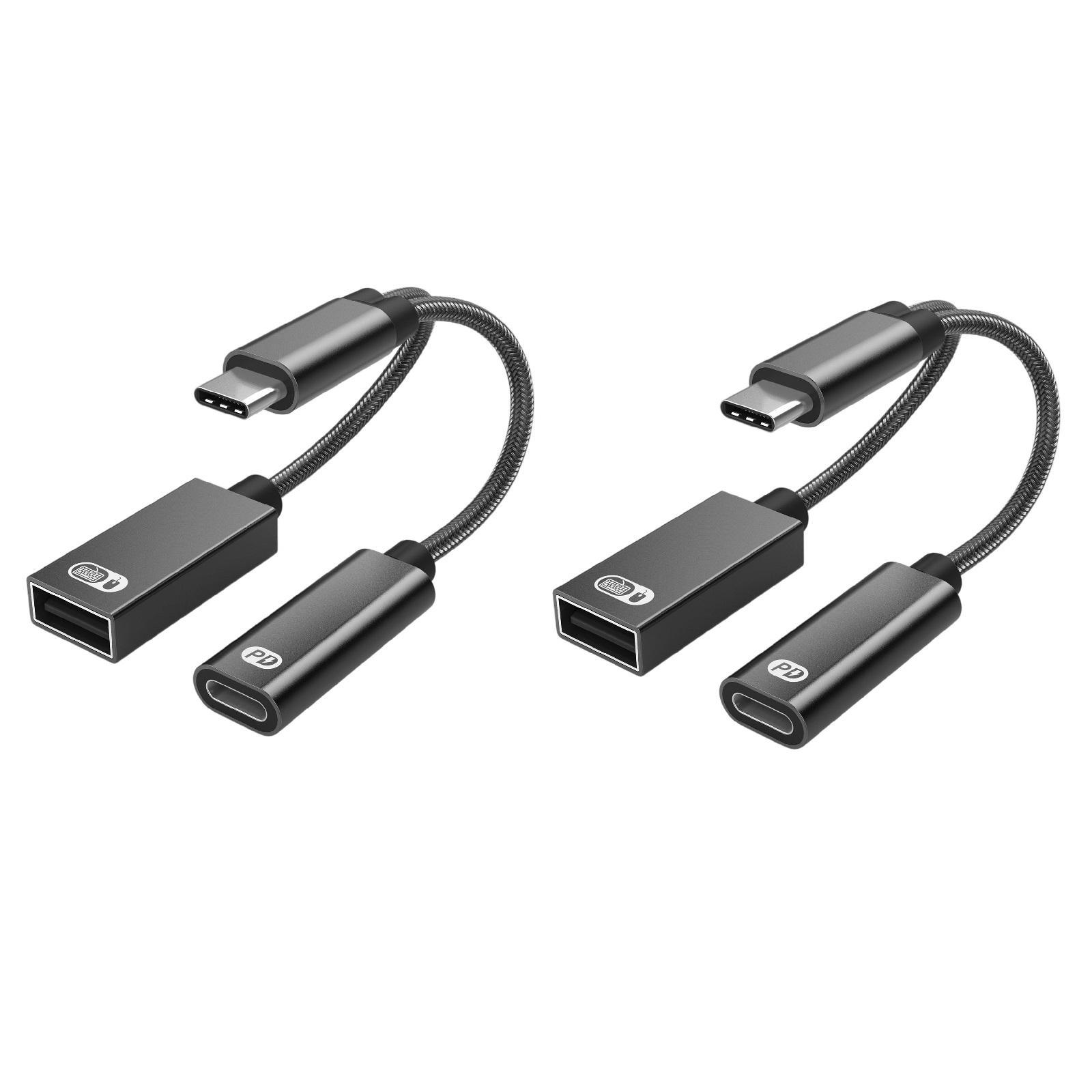 2x USB Adapter with Braided Cord PD 60W for Laptop black