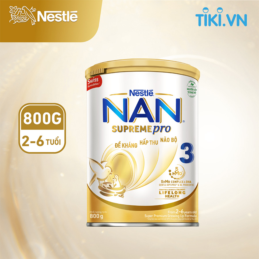 Sữa bột Nestlé NAN SupremePro 3 nhập khẩu từ Đức với 5HMO giúp tăng đề kháng, đạm Gentle Optipro giúp dễ hấp thu & ngừa nguy cơ dị ứng
