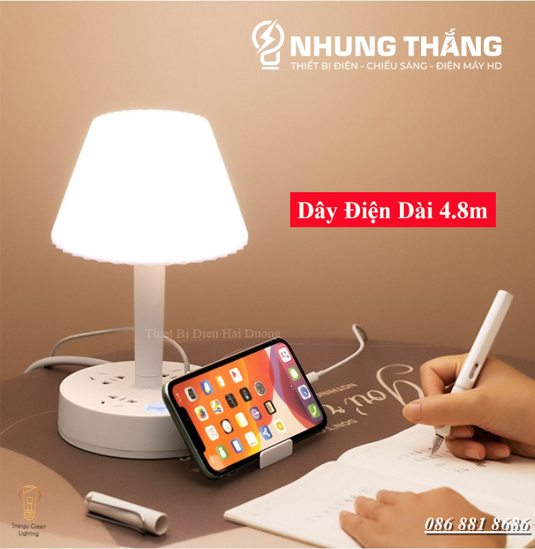 Ổ Cắm Điện Thông Minh Kiêm Đèn Bàn OD-435 - Tích Hợp Đèn Chiếu Sáng - 3 Chế Độ Ánh Sáng - Dây Điện Dài 2m8,4m8 - Có Video