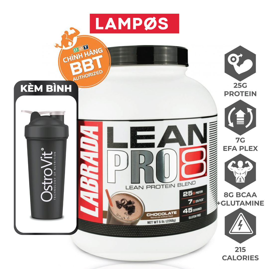 Combo Thực phẩm chức năng Lean Pro 8 (45 lần dùng), Nguồn protein cao cấp trải dài nuôi dưỡng cơ bắp liên tục - Kèm bình lắc 600ml (Màu ngẫu nhiên