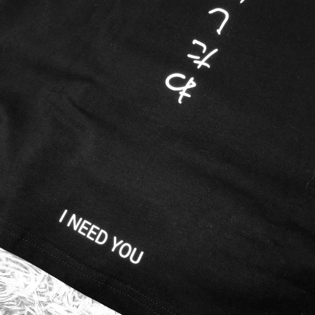 Áo thun cotton in chữ phản quang I need you - ẢNH THẬT