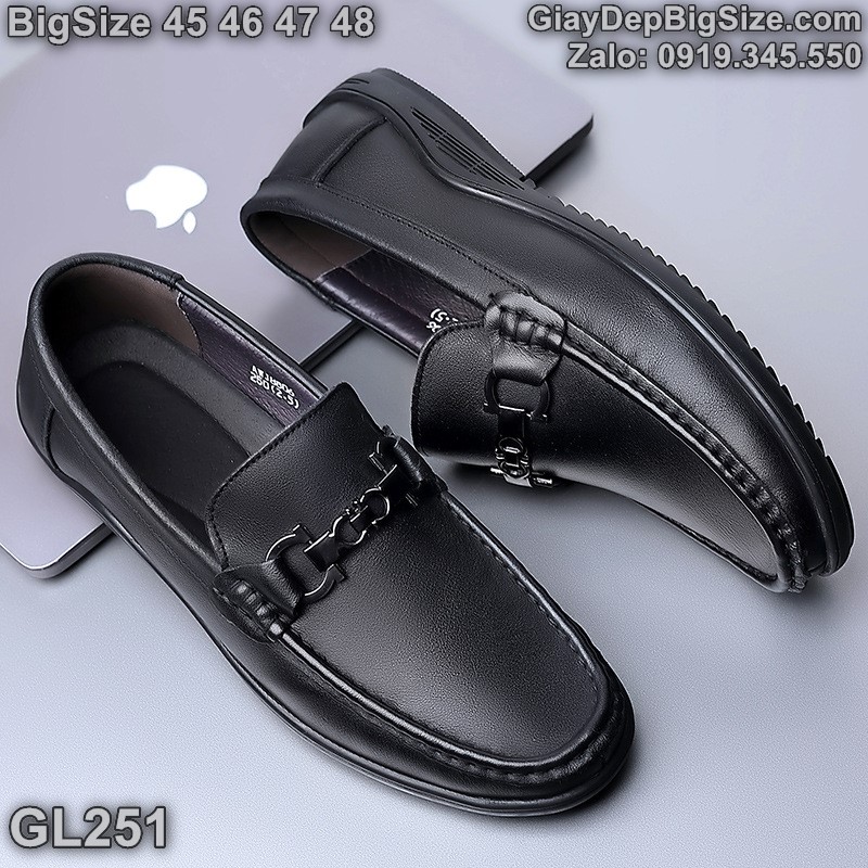 Giày mọi xỏ da thật, giày lười cỡ lớn 45 46 47 48 cho nam cao to chân ú bè. Big size slip-on shoes for wide feet