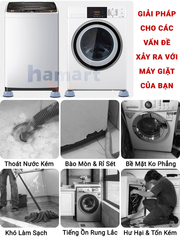 COMBO 4 Đệm Lót Chân Máy Giặt 10.5CM Cỡ Lớn Nâng Gầm Chống Rung Đế Kê Tủ Lạnh Nội Thất Đa Năng