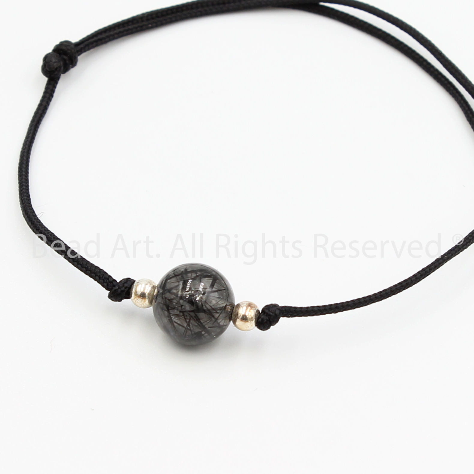 Vòng Tay Thắt Dây Thạch Anh Tóc Đen (Black Rutilated Quartz) Tự Nhiên Loại A Và Bạc 925, Vòng Tay Đá Phong Thuỷ, Chuỗi Hạt, Mệnh Thuỷ, Mệnh Mộc - Bead Art