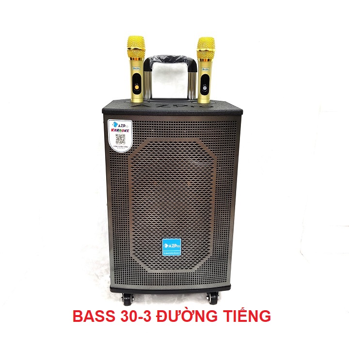 Loa kéo Bluetooth di động Bass 25-3 đường tiếng,4 bánh xe,tay kéo sang trọng,Thùng gỗ cao cấp,tặng 2 mic vỏ kim loại,Hàng chính hãng AZPRO