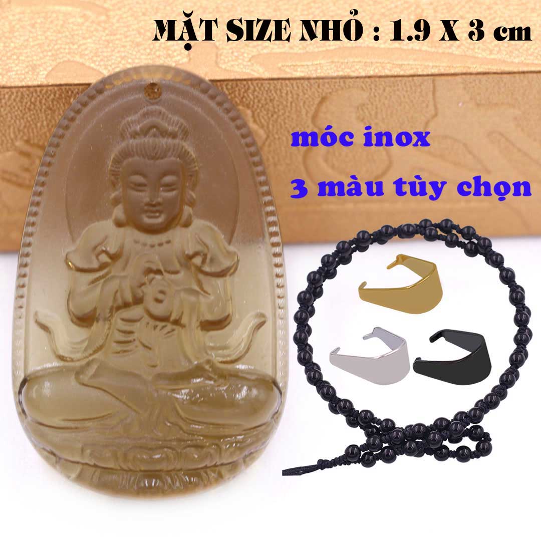 Mặt Phật Đại nhật như lai đá obsidian  1.9cm x 3cm  kèm vòng cổ hạt chuỗi đá đen + móc inox vàng, Phật bản mệnh, mặt dây chuyền