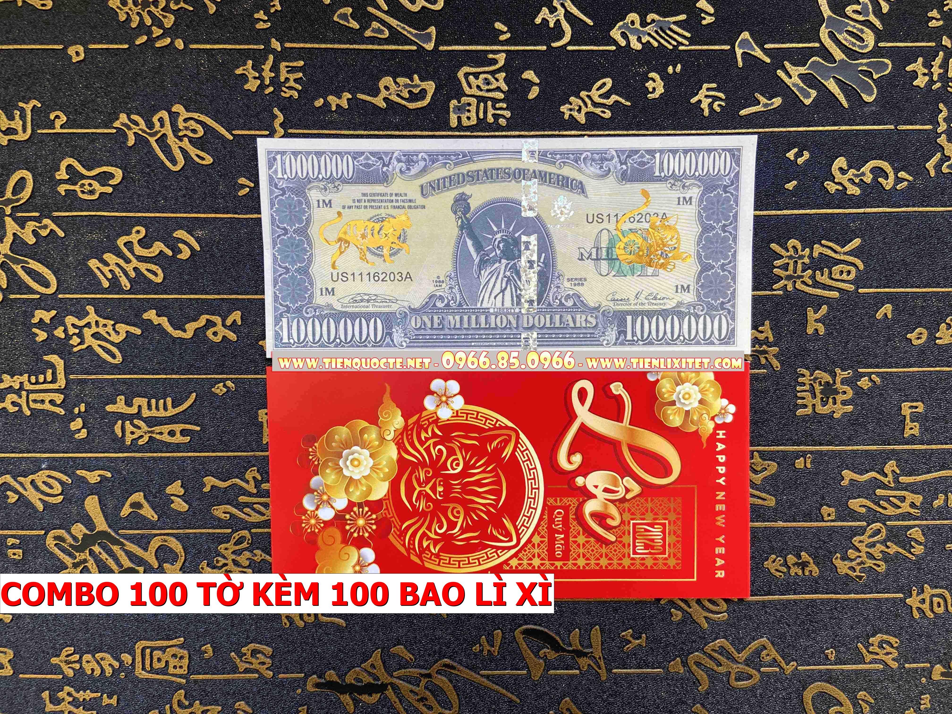 Cặp 100 tấm Lì xì tiền 2023 Tiền 1 Triệu Con mèo May Mắn Quý Mão, tặng kèm bao đỏ tài lộc 2023 CQTLNLGD02342