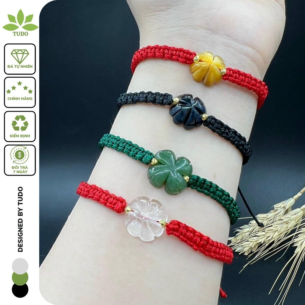 Vòng Tay Nữ Đẹp - Vòng Phong Thủy Đủ Mệnh TUDO AU10K Cỏ 4 Lá Tết Dây Handmade B51K400K300