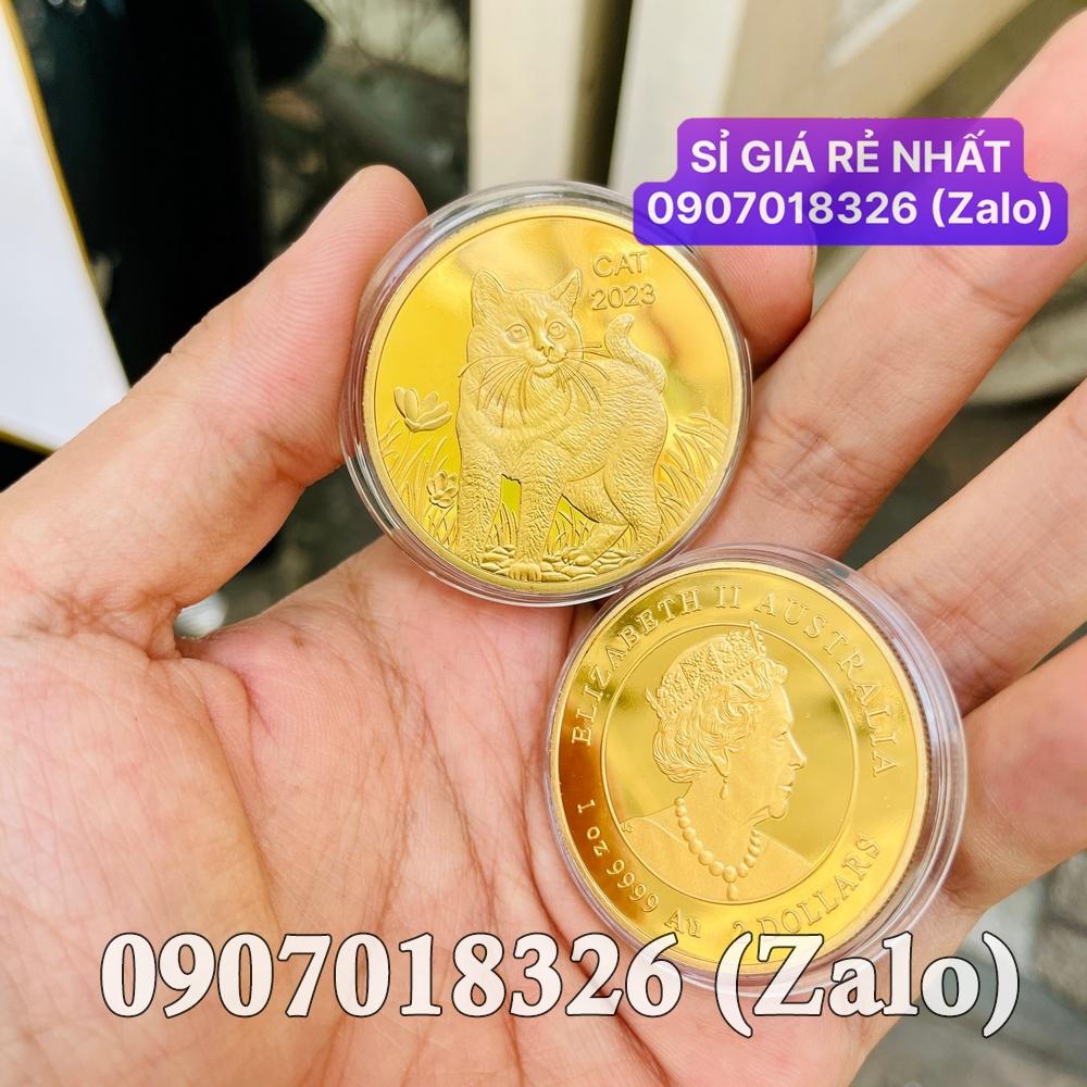 Combo 2 xu con Mèo vàng bạc Úc lì xì Tết Quý Mão, gồm 2 xu NELI
