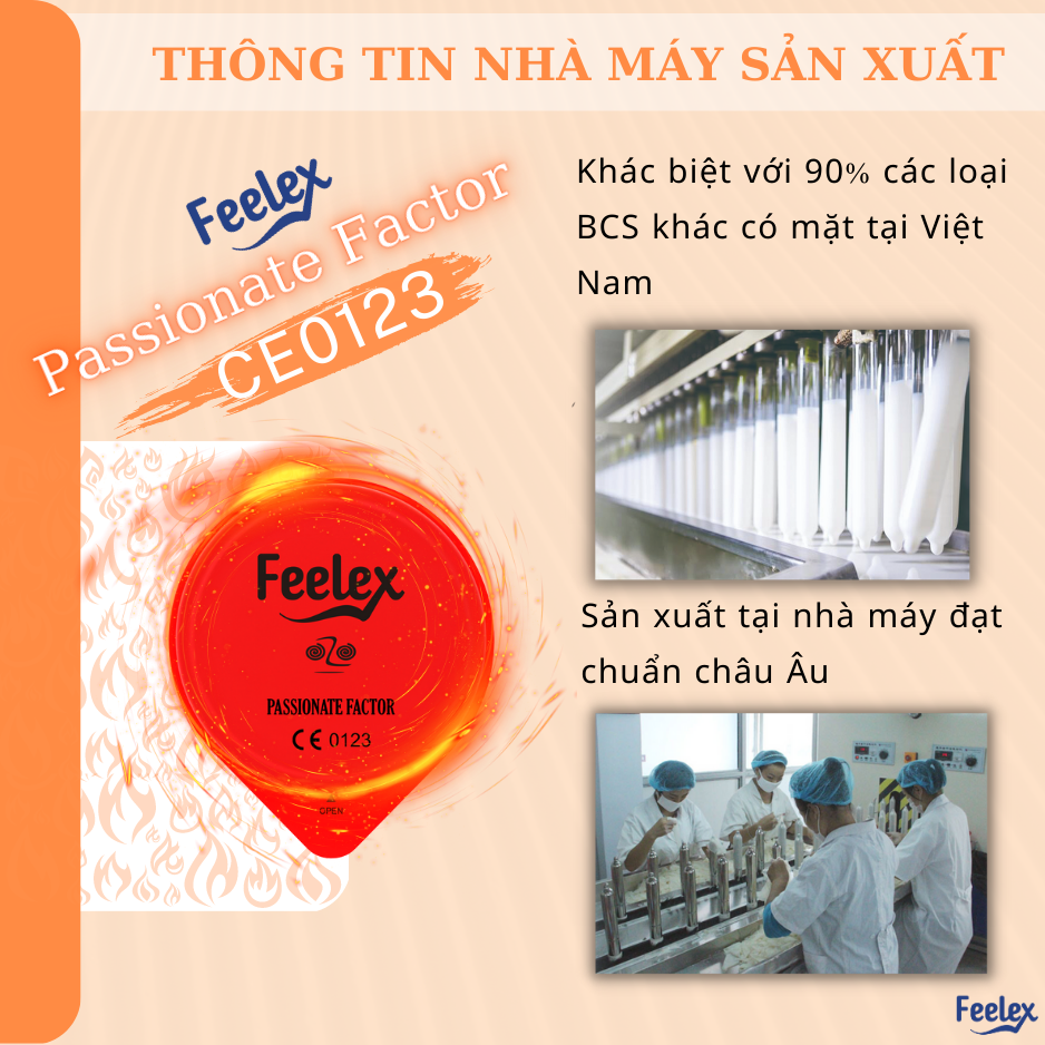 Bao cao su nam Feelex Passionate Factor mỏng, nhiều gel bôi trơn, ấm nóng truyền nhiệt - Hộp 10 bcs