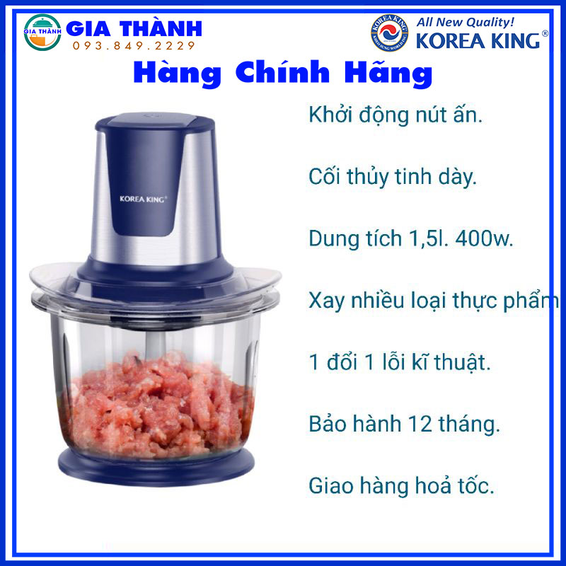 Máy Xay Thịt đa năng Korea King 1.5L Công Suất 300W (Xay Đá, Rau Củ Quả, Ngũ Cốc)-PMC-15B  [Hàng chính hãng]