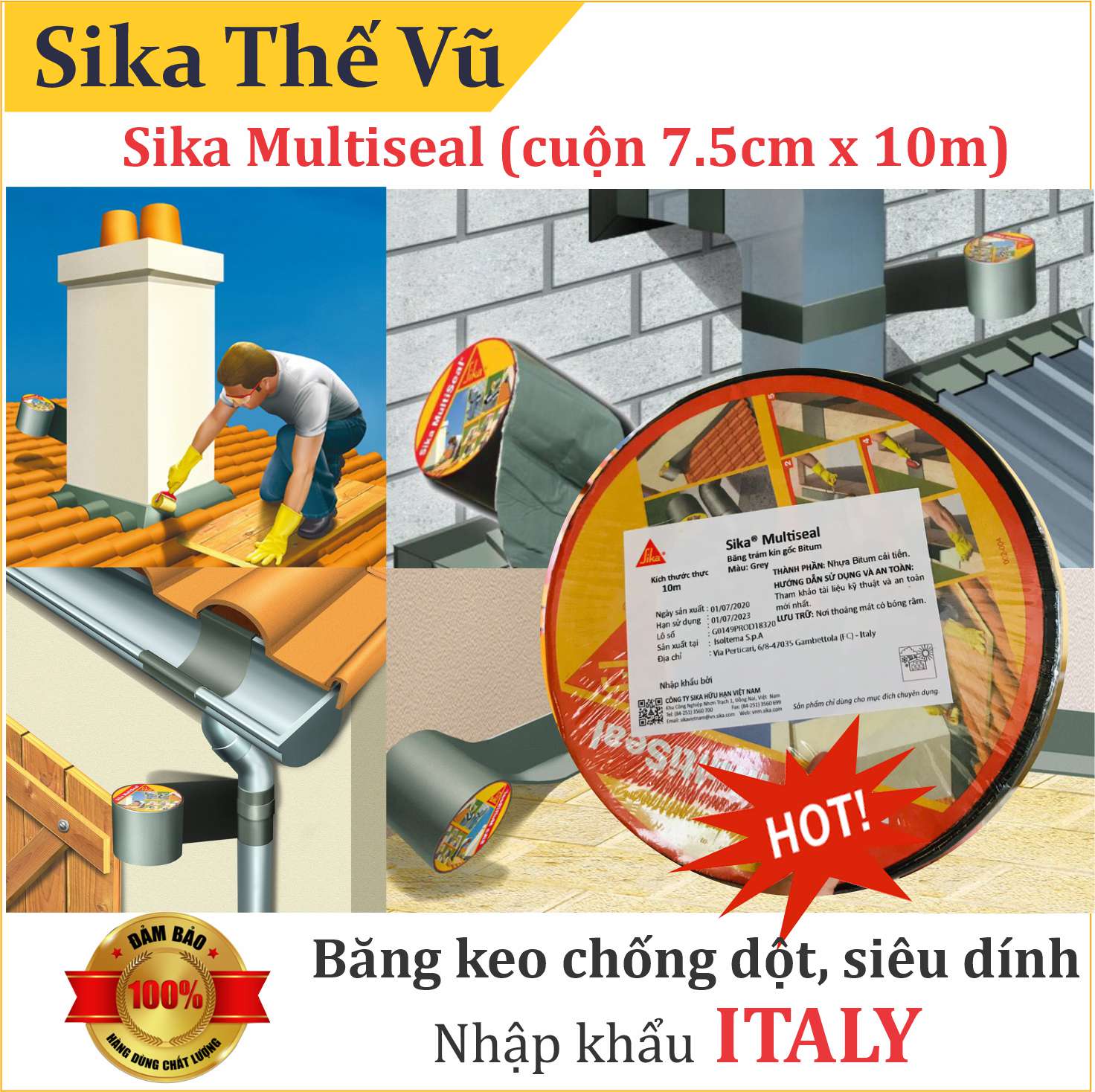 Băng keo chống dột, Chống thấm siêu dính, dùng được trên mọi vật liệu - Sika Multiseal (cuộn 7.5cm x 10m)