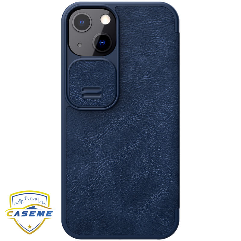 Bao Da Dành Cho Iphone 13 Hàng Chính Hãng Nillkin Qin Có Nắp Trượt Bảo Vệ Camera - Xanh