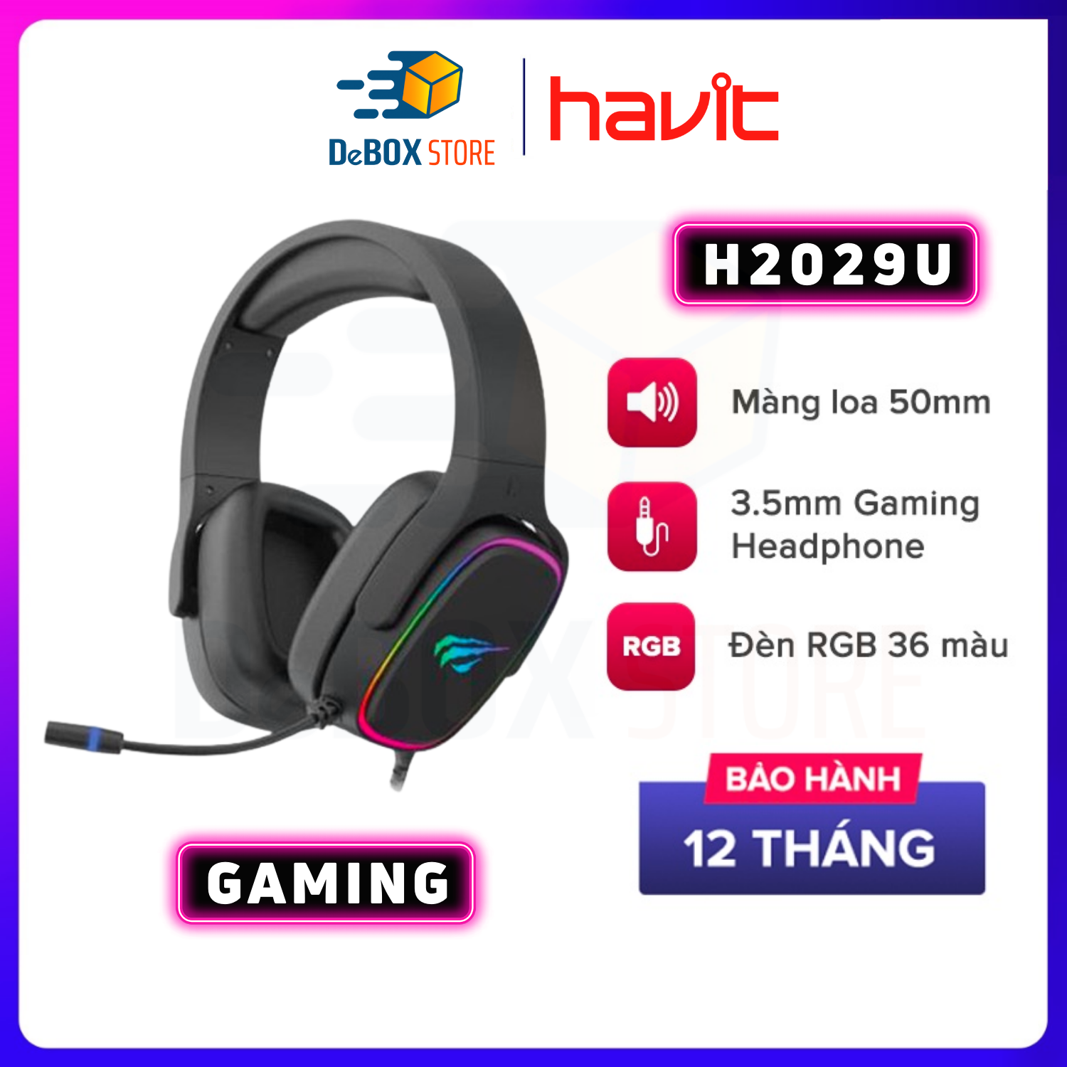 Tai Nghe Gaming Headphone HAVIT H2029U, Driver 50mm, Thiết Kế Khung Thép, Mic Khử Ồn - Hàng Chính Hãng