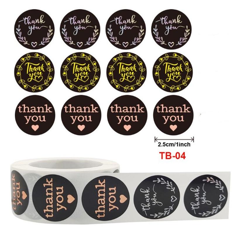 Set 500 Miếng Dán Trang Trí Quà Tặng In Chữ Thank You 2.5cm Màu Đen