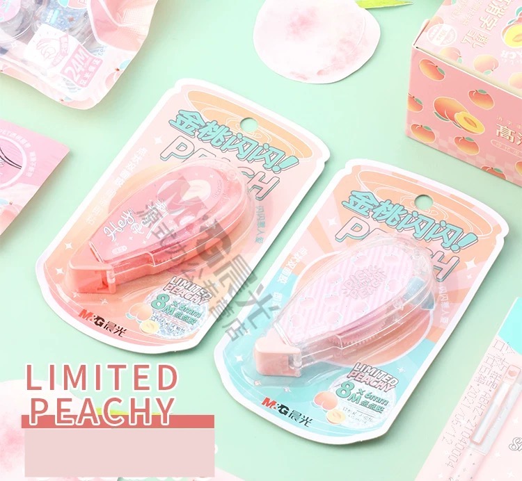 Cuộn keo dán hai mặt dạng kéo dài 8m vỏ màu quả đào dễ thương (Peach Tape)