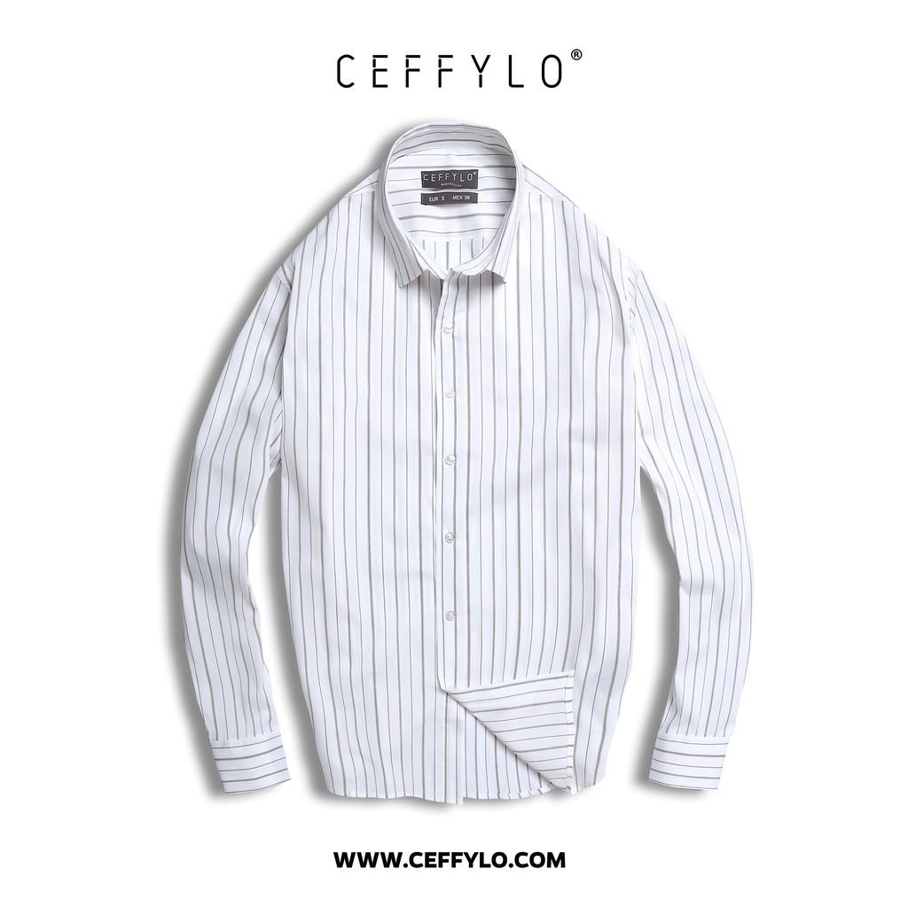 Áo Sơ Mi Nam Họa Tiết Kẻ Sọc Nâu CEFFYLO 2, Vải Cotton Mềm Mịn, Form Chuẩn
