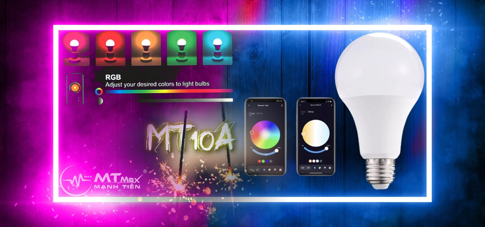 Đèn led đa năng MTMAX MT10A 16 triệu màu sắc quay tiktok giá rẻ đổi màu bằng điều khiển tặng kèm đui đèn