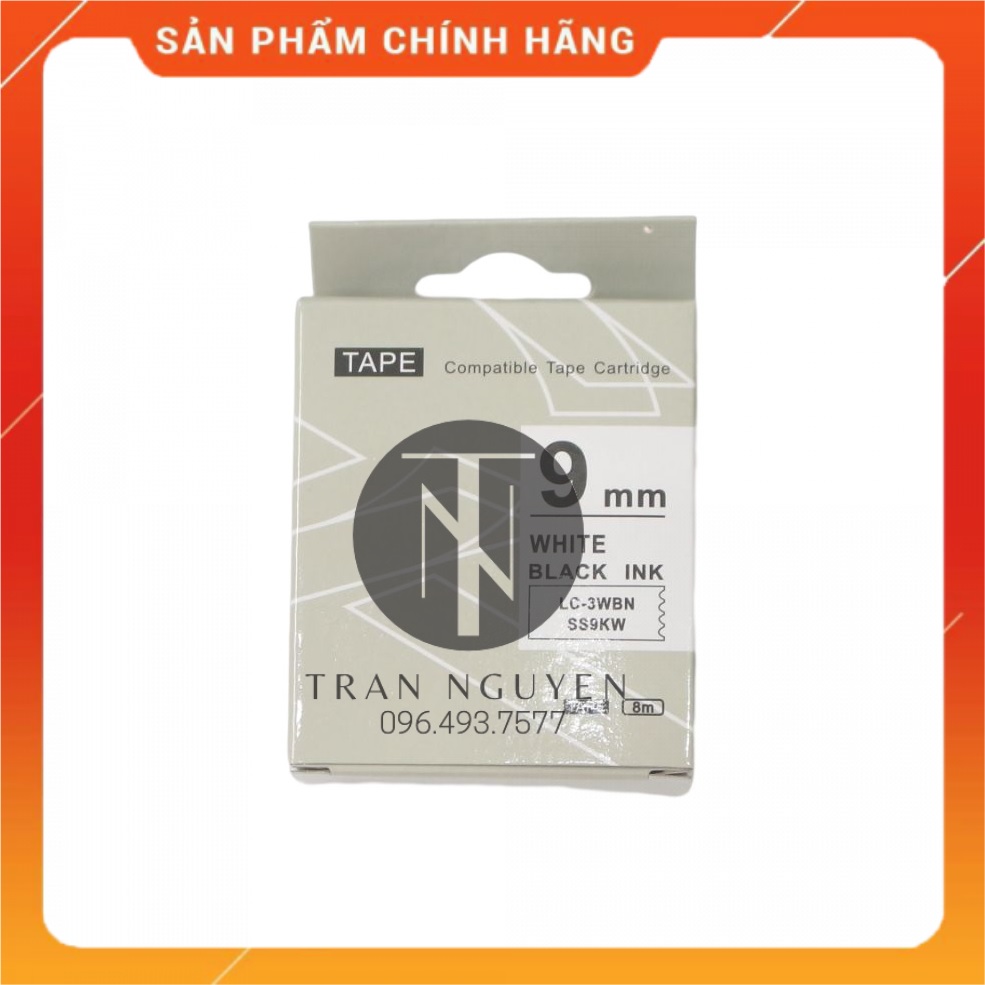 Nhãn in Tepra SS9KW (LC-3WBN) - Chữ đen nền trắng 9mm x 8m - Hàng nhập khẩu