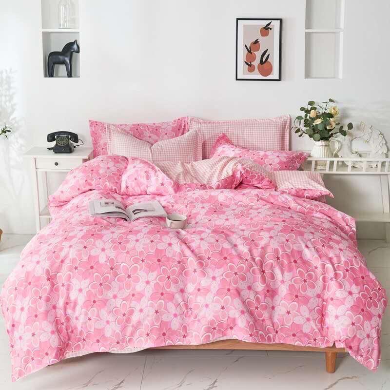 Bộ chăn ga gối Hàn Quốc hoa anh đào hiện đại bo chun đủ kích thước.