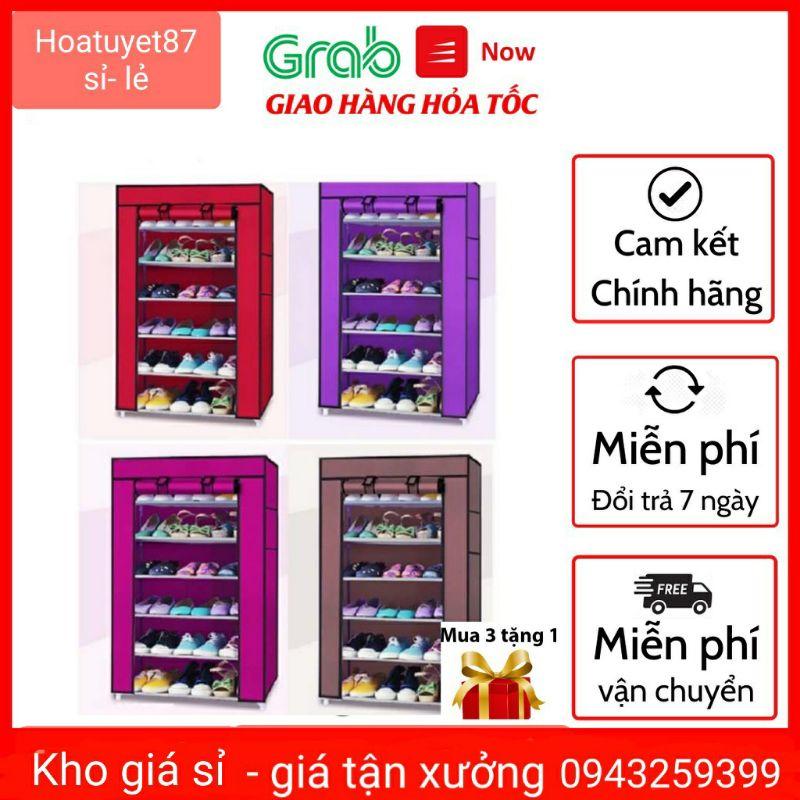 Tủ giày vải trơn 6 tầng 7 ngăn khung inox,giá để giày thông